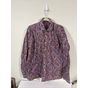 Alan Flusser Men's XL Shirt Colorful Floral Button Down 100% Cotton Casual D2